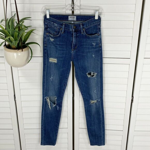 AGOLDE Sophie High Rise Skinny Kansas City Distressed Ripped Jean Size 26 Hemmed - Picture 1 of 11